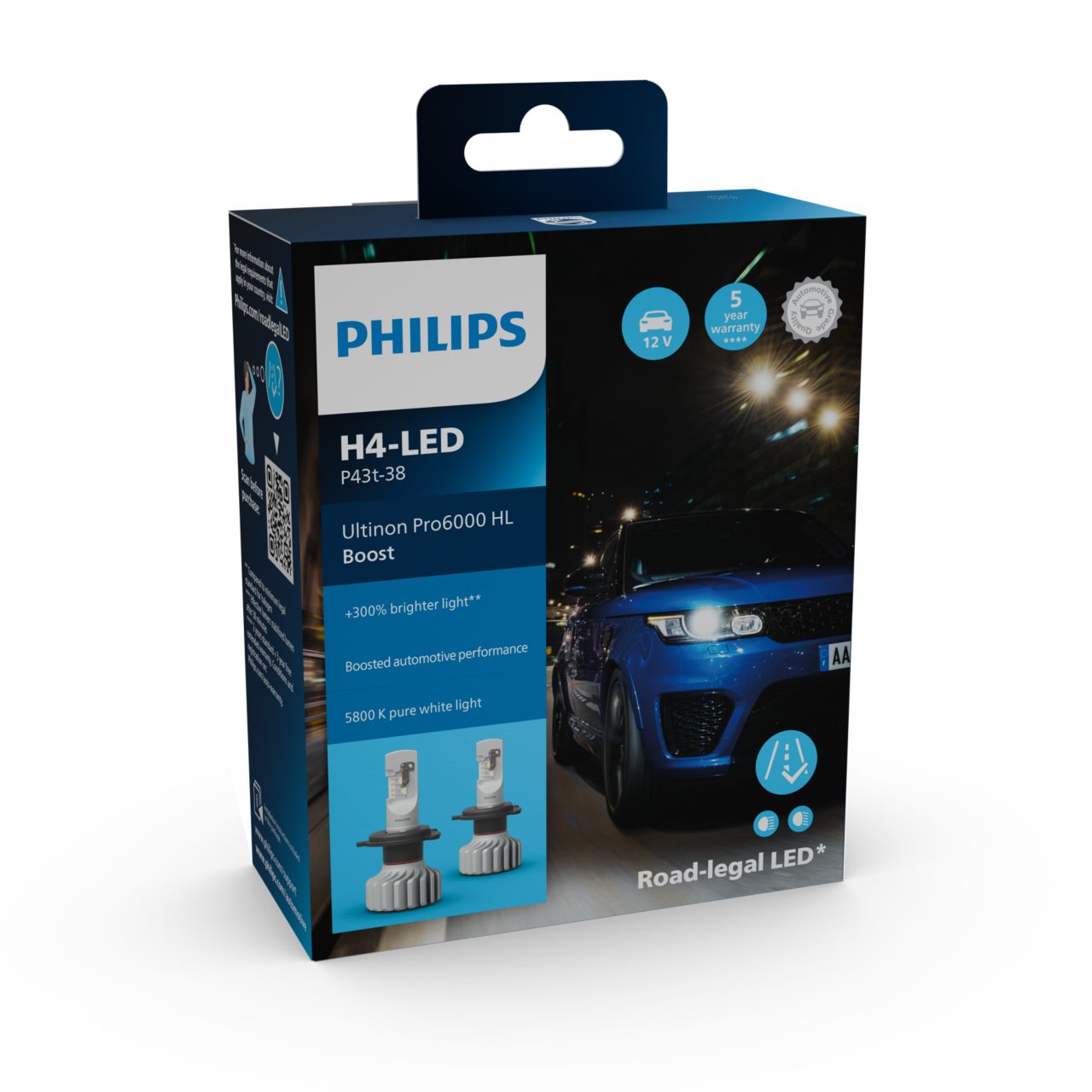 H4 LED Philips PRO6000 Boost avec homologation routière 300% de lumière en plus - 1 kit