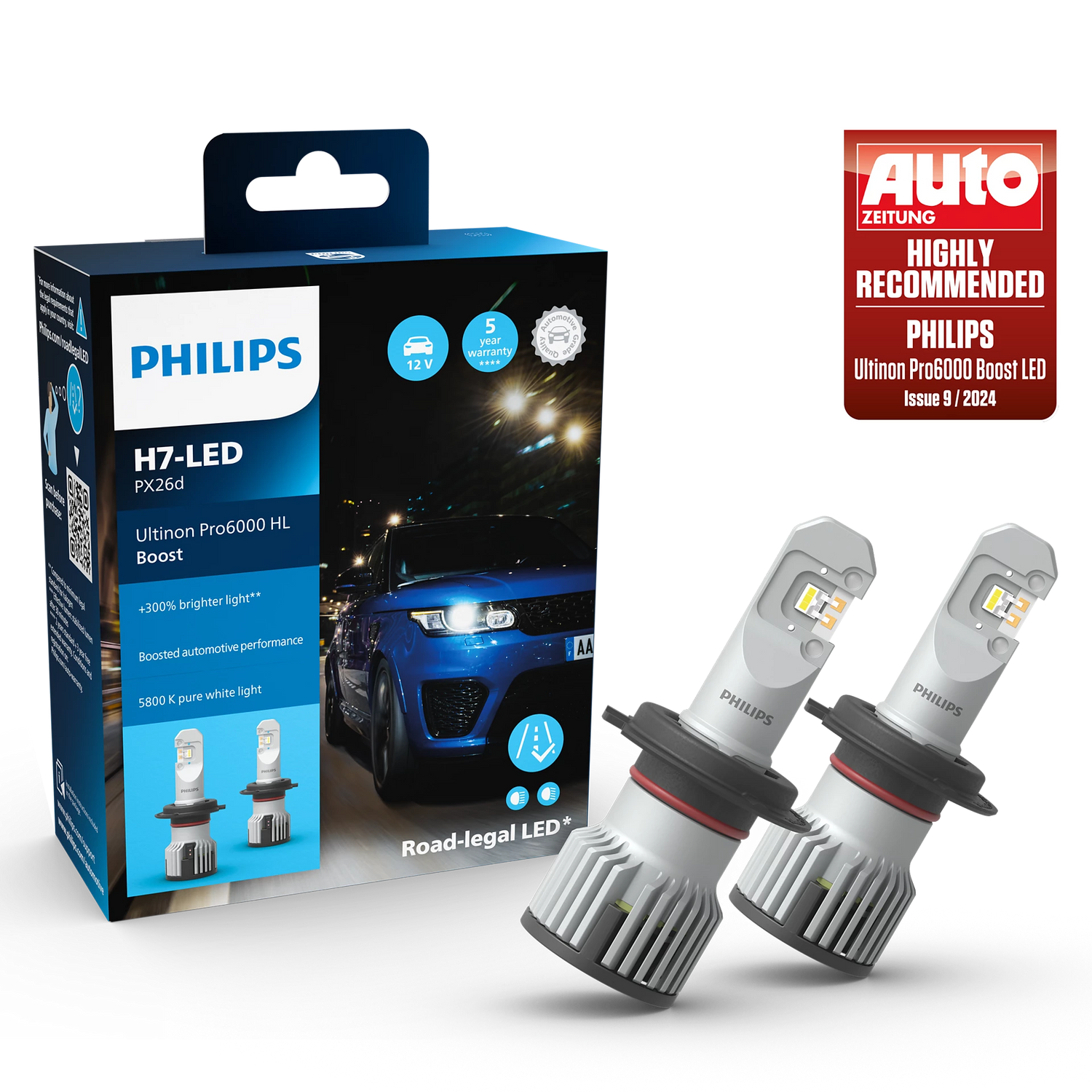 H7 LED für ABARTH 500 Philips PRO6000 Boost mit Strassenzulassung 300% mehr Licht 1 Set