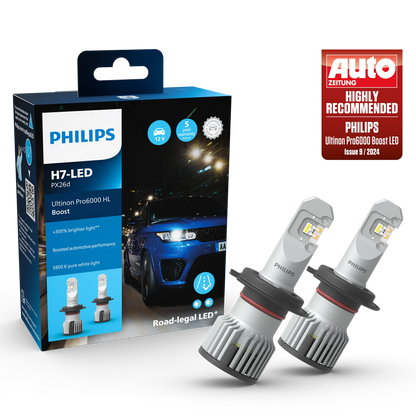 H7 LED für ABARTH 500 Philips PRO6000 Boost mit Strassenzulassung 300% mehr Licht 1 Set