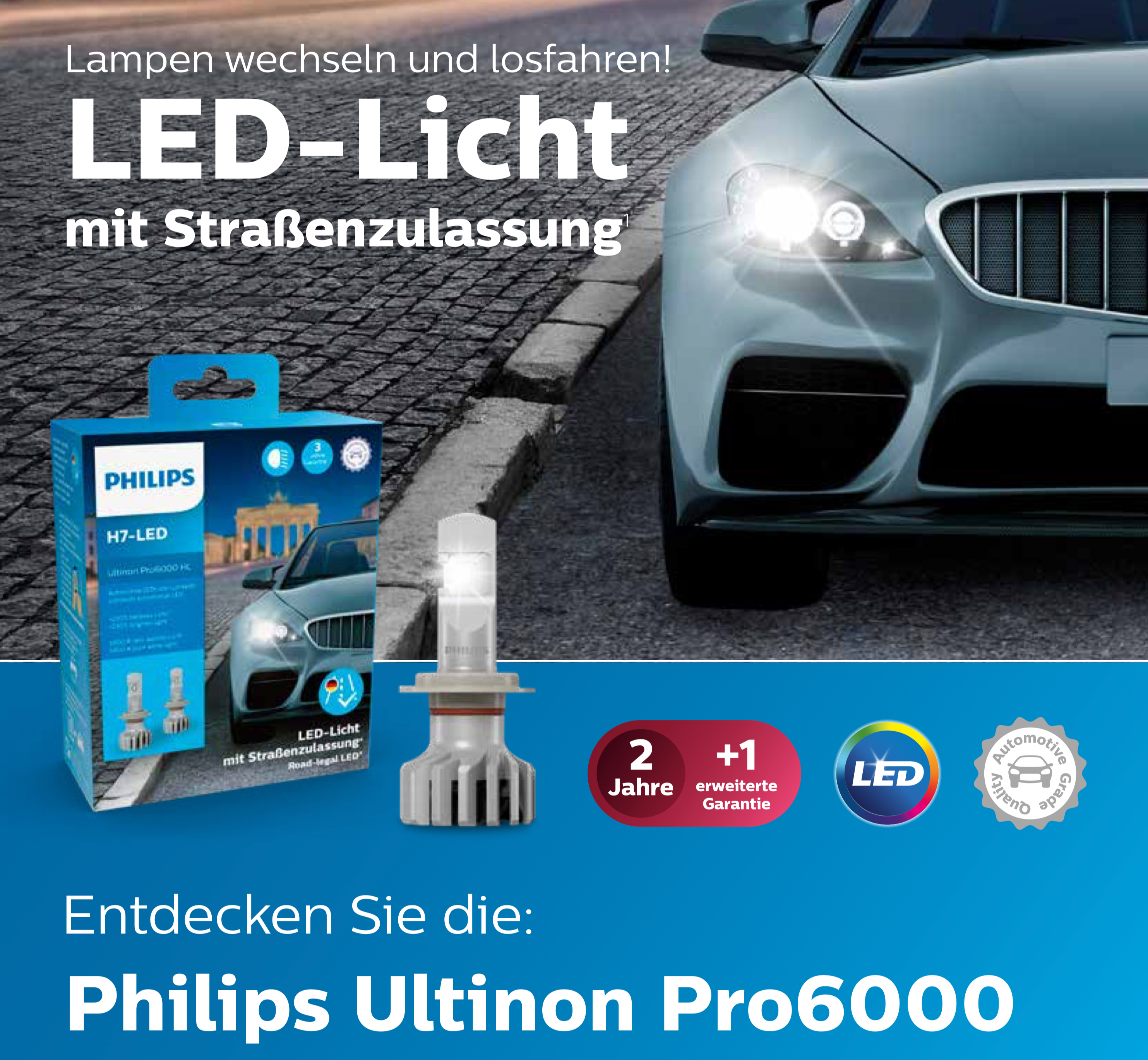 H7 LED  Philips PRO6000  mit Strassenzulassung 230% mehr Licht, 1 Set