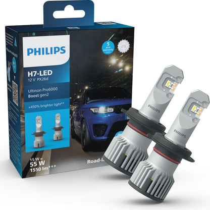H7 LED Philips PRO6000 Boost gen2 Direct Fit with Road Approval 300% More Light, 1 Set