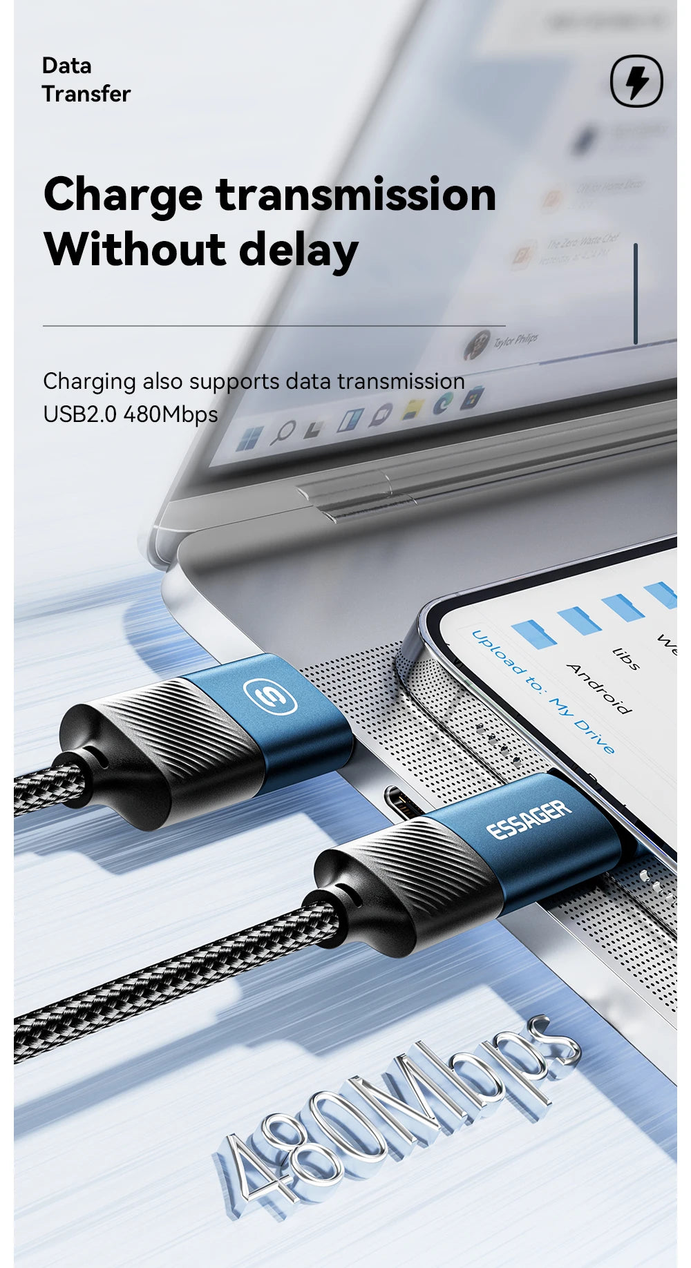 Essager 4 en 1 câble type C 65w charge rapide pour iPhone 15 14 Pro Max Xiaomi Huawei Samsung USB C pour l'éclairage câble chargeur