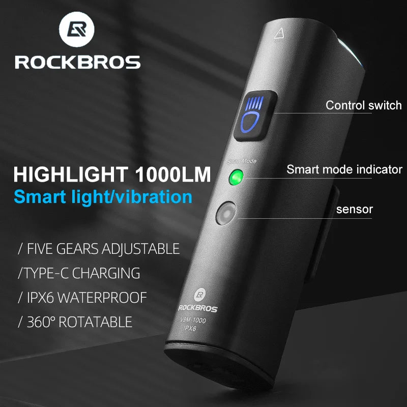 Rockbros 1000LM bike light Smart Vibration On/Off