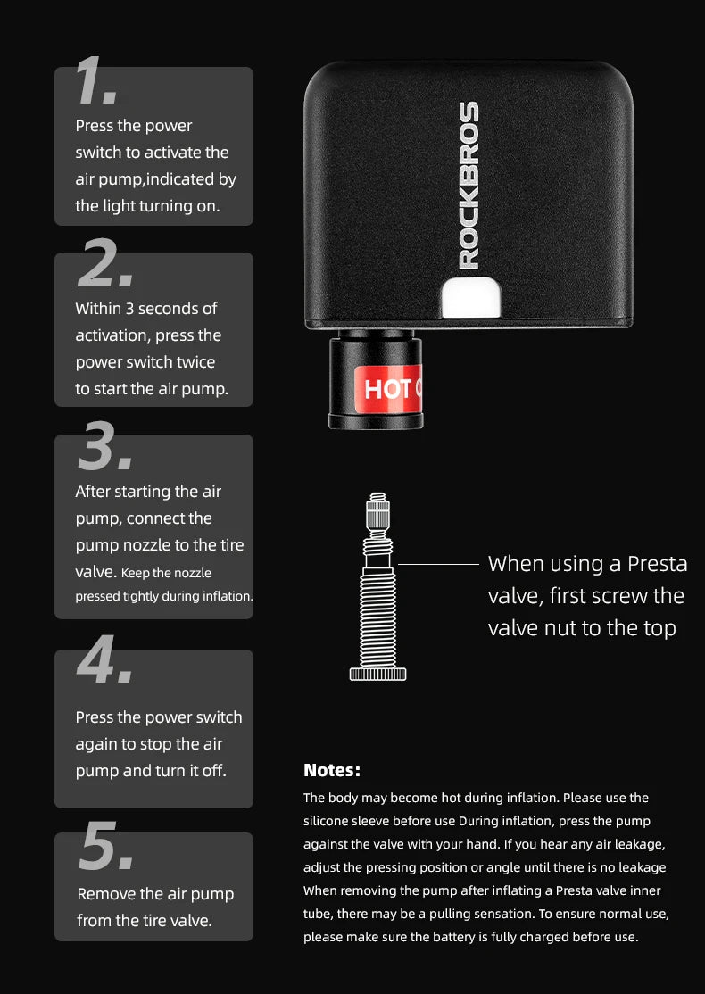 Rockbros Mini Bike Pump With Battery