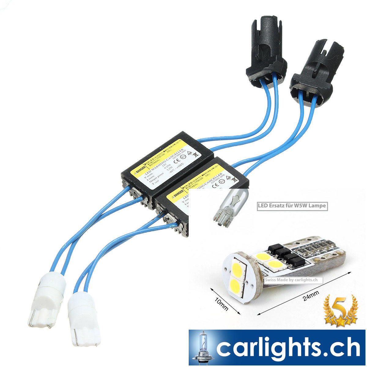 LED Standlicht W5W-T10 CANBUS mit 3W Adapter für FIAT Punto EVO