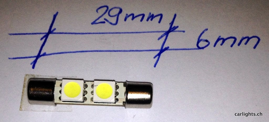 29mm x 6mm  LED Soffitte weiss Innenraum Schmink-Spiegel Sonnenblende 1 Stk.